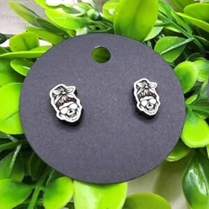 SKULL head wooden earrings new